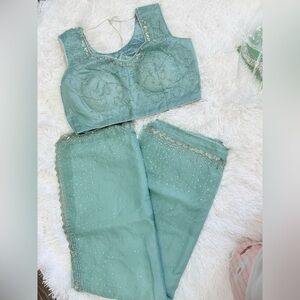 Elegant Embroidered Two-Piece Set in Teal
